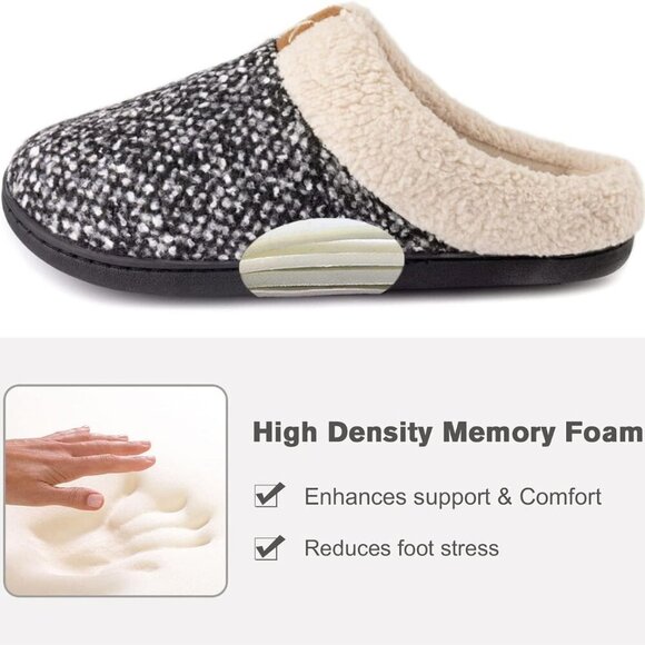Women's Wool-Like Indoor Slippers Memory Foam Sole Anti-Skid Rubber Sole - Picture 2 of 6